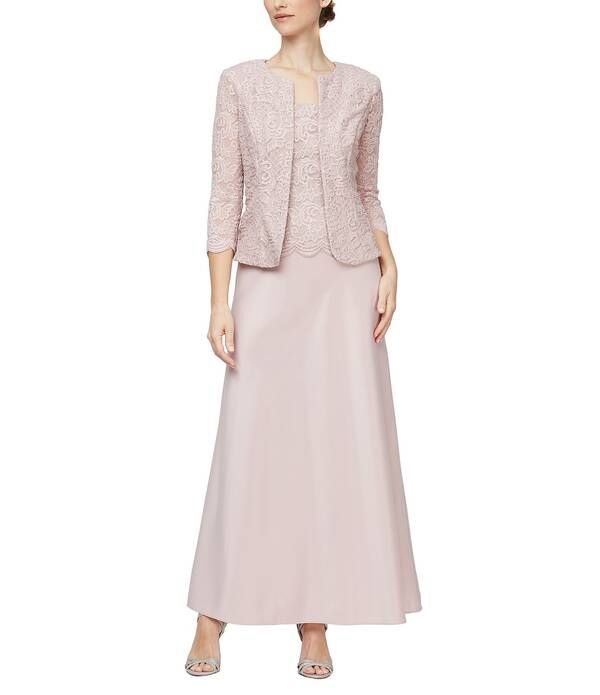 アレックスイブニングス レディース トップス ワンピース プチ レース ジャケット Alex Evenings Petite Size Scoop Neck 34 Sleeve Glitter Lac