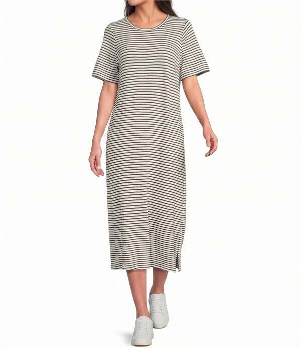 エイリーンフィッシャー レディース トップス ワンピース クルーネック コットン Eileen Fisher Striped Organicotton Slub Crew Neck Short Sle