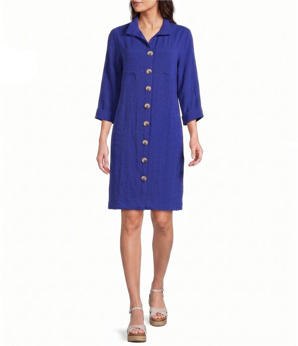 ジョン マーク レディース トップス ワンピース シャツ John Mark Woven Wire Collar 34 Sleeve Button Front Shirt Dress Marina