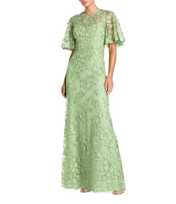 マックダガル レディース トップス ワンピース クルーネック フラワー柄 フラワー Mac Duggal Floral Embellished Net Crew Neck Short Flutter