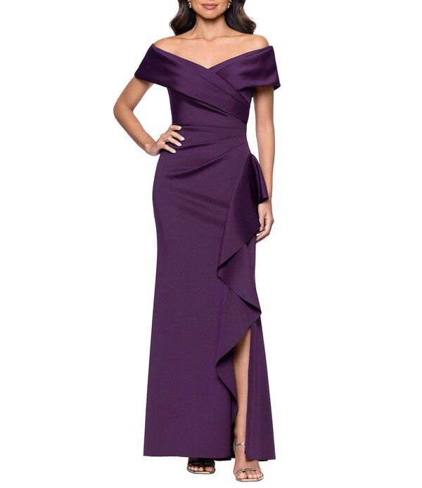 エスケープ レディース トップス ワンピース フリル Xscape Off the Shoulderide Ruffle Gown Plum プラム