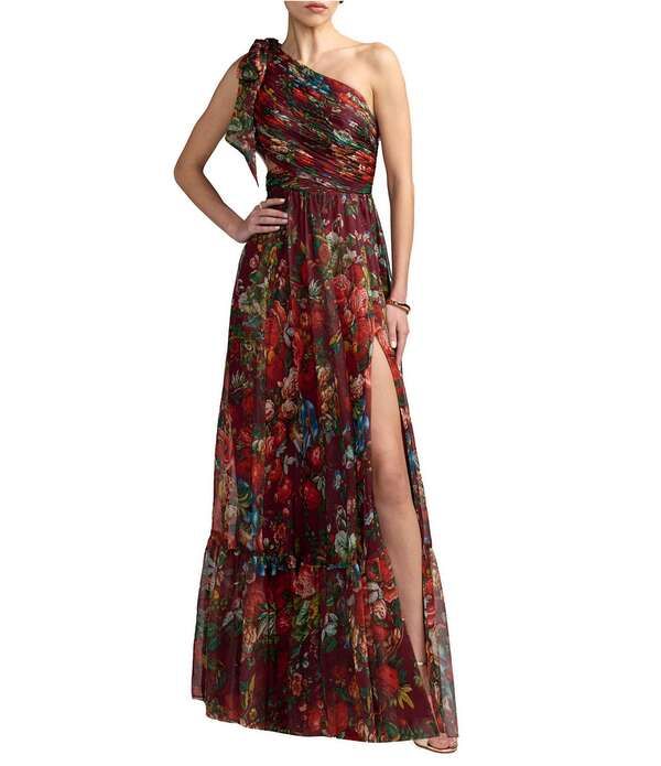 マックダガル レディース トップス ワンピース カットアウト Mac Duggal One Shoulder Side Cut Out Gown With Slit Wine Multi ワイン