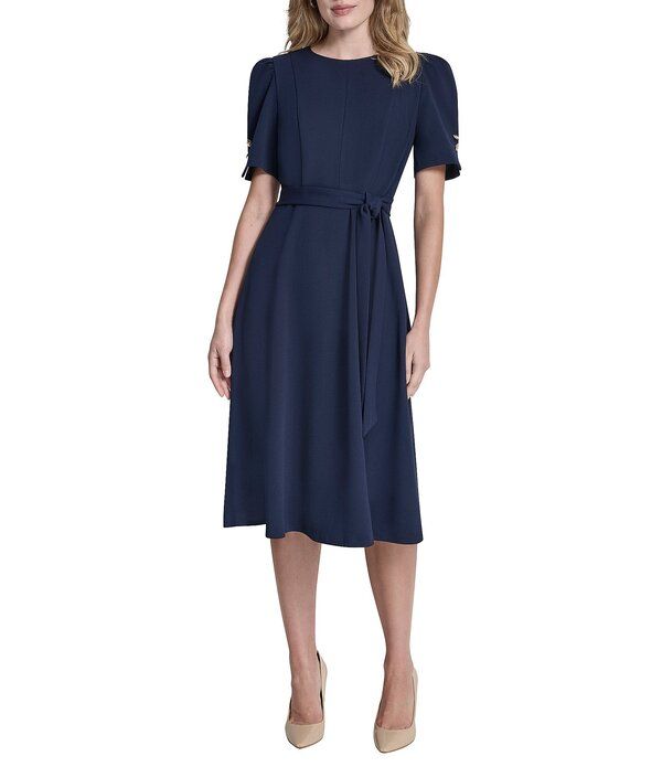 ダナキャラン レディース トップス ワンピース クレープ A ライン プチ ミディ スキューバ DKNY By Donna Karan Petite Size Scuba Crepe Short Sl