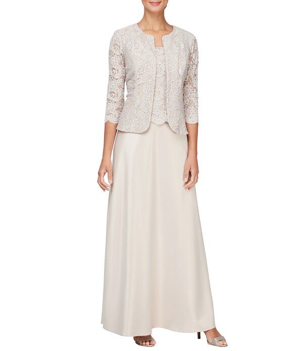 アレックスイブニングス レディース トップス ワンピース レース ジャケット Alex Evenings Glitter Lace 34 Sleeve Square Neck Scallop Hem 44,280円