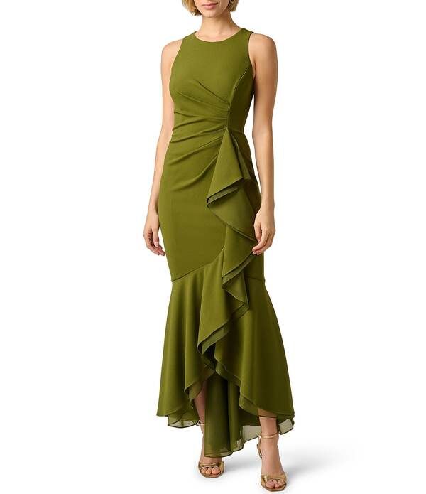 アドリアナ パペル レディース トップス ワンピース クルーネック フリル ノースリーブ Adrianna Papell Crew Neck Sleeveless Cascading Ruffle H