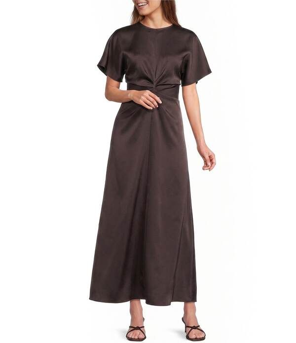 アントニオ メラーニ レディース トップス ワンピース ギャザー サテン Antonio Melani Gabriella Satin Ruched Jewel Neck Short Sleeve F