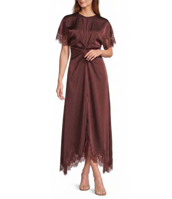 アントニオ メラーニ レディース トップス ワンピース レーストリム サテン レース Antonio Melani Mariana Satin Round Neck Short Sleeve Lace
