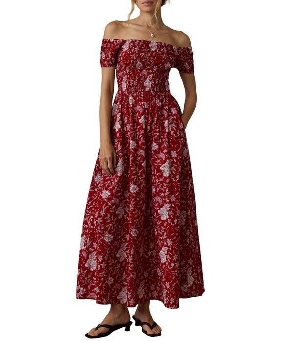 ファレティ レディース トップス ワンピース フラワー柄 プリント フラワー Faherty Sundance Floral Print OffTheShoulder Dress Garden Whi
