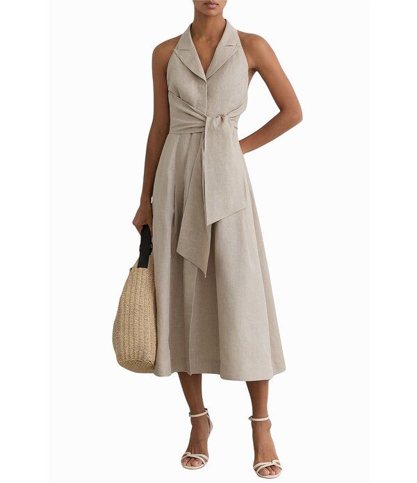 レイス レディース トップス ワンピース A ライン ミディ ノースリーブ リネン ホルター Reiss Tara Linen Woven Linen Halter Peak Collar Sleev