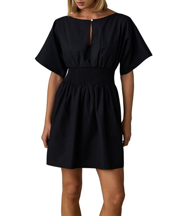 ファレティ レディース トップス ワンピース シャーリング Faherty Elia Boat Neck Short Sleeve Smockedress Black ブラック