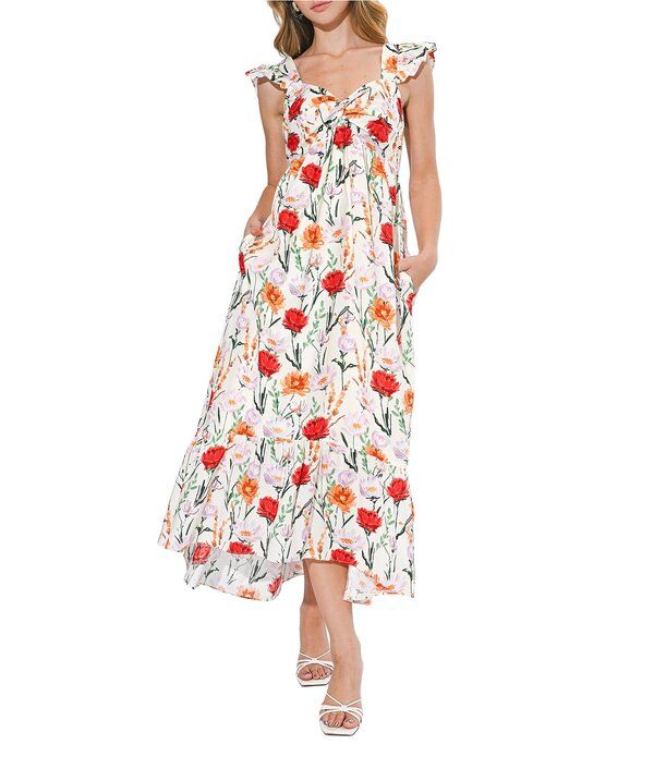 アドレイン ラエ レディース トップス ワンピース フラワー柄 プリント ミディ キャップ フラワー Adelyn Rae Cap Sleeve Floral Print HiLow Midi Dre