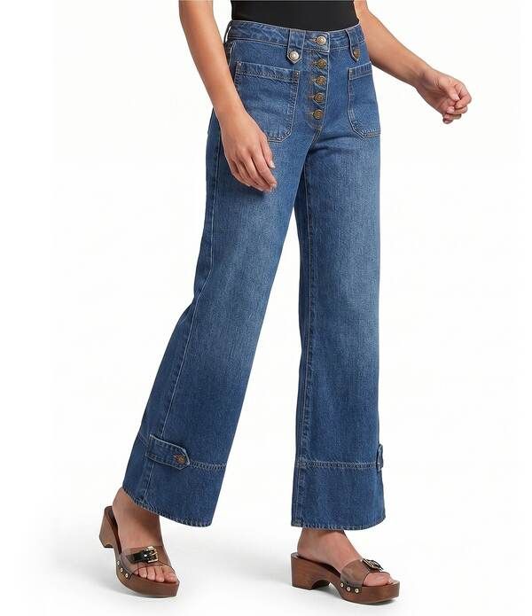 ファーム レディース ボトムス デニムパンツ フレア Farm Rio Porcelain Birds High Rise Flare Leg Coordinating Denim Pants Den
