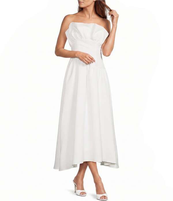 エリアット レディース トップス ワンピース フリル ストラップレス マキシ ELLIATT Laurel Ruffled Strapless Maxi Dress White ホワイト