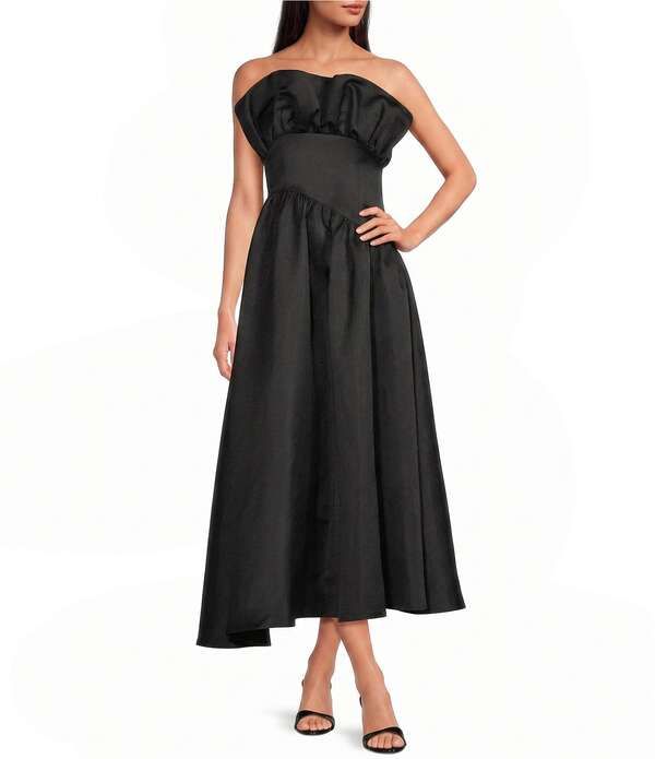 エリアット レディース トップス ワンピース フリル ストラップレス マキシ ELLIATT Laurel Ruffled Strapless Maxi Dress Black ブラック