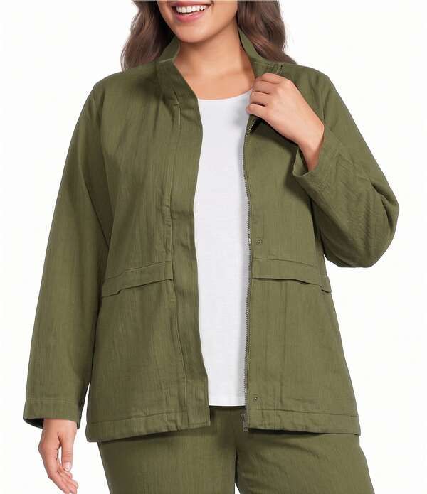 エイリーンフィッシャー レディース アウター コート プラスサイズ コットン リネン ジャケット Eileen Fisher Plusize Slubby OrganicottonLinen High