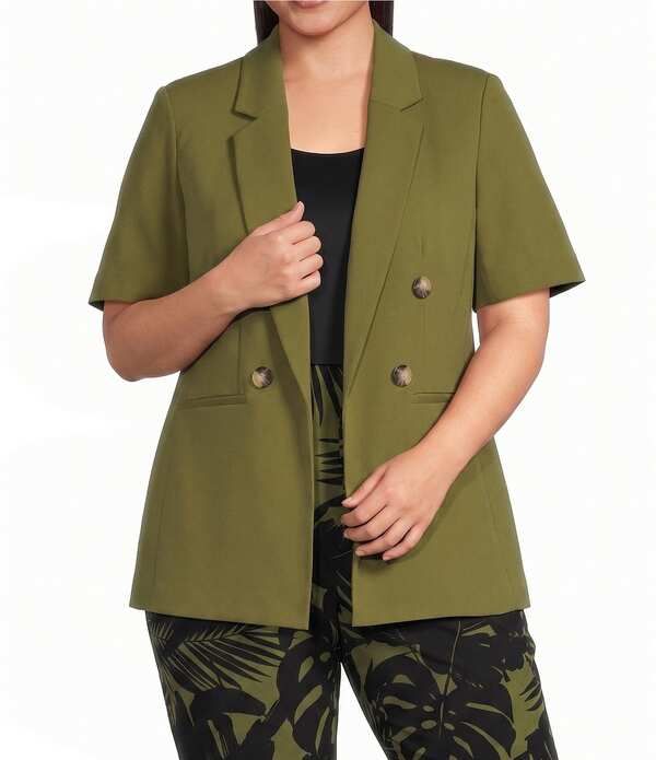 アンクライン レディース アウター コート プラスサイズ ブレザー Anne Klein Plusize Short Sleeve Faux Double Breasted Blazer Bay Le
