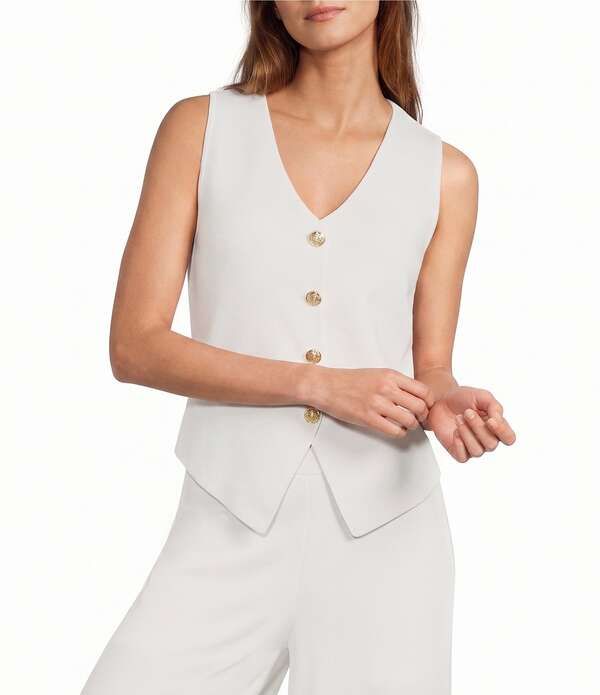 アントニオ メラーニ レディース アウター ベスト Antonio Melani Halle Gold Button Front Vest Ivory アイボリー