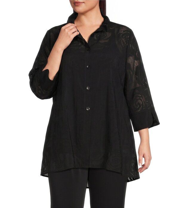 アイシーコレクション レディース アウター コート プラスサイズ フリル ジャケット ICollection Plusize Rose Pattern Wire Ruffle Neck 34 Slee