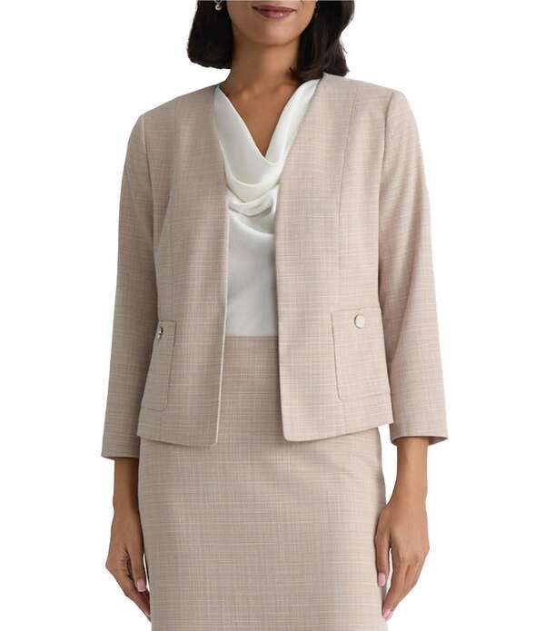 カスパール レディース アウター コート ツイード ジャケット Kasper Seamed Tweed Jacket With Patch Pockets Toasted WheatVanilla I