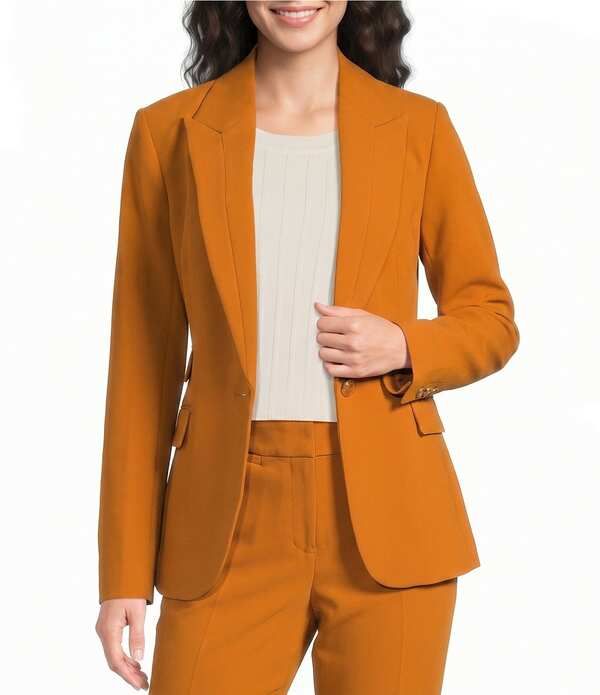 カール ラガーフェルド レディース アウター コート ジャケット KARLAGERFELD PARIS Woven Polish Suiting Notch Lapelong Sleeve Jacke