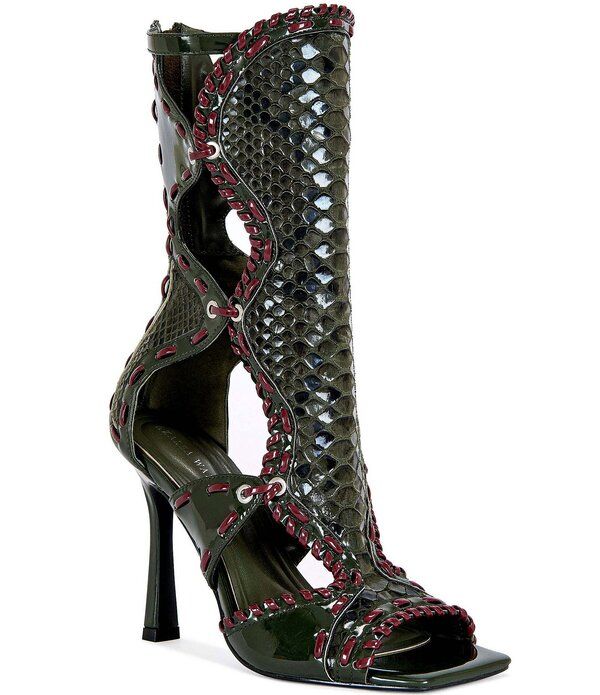 アザレア ワン レディース シューズ ヒール サンダル ブーツ Azalea Wang Indrani Gladiator Snake Whipstitched Square Toe Sandal B