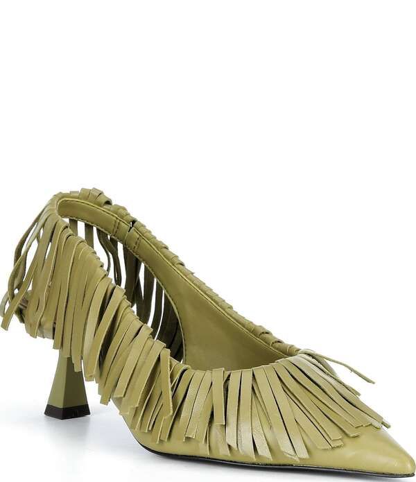 ジャンビニ レディース シューズ ヒール レザー フリンジ Gianni Bini Warrick Leather Fringe Slingback Pumps Bossy Moss