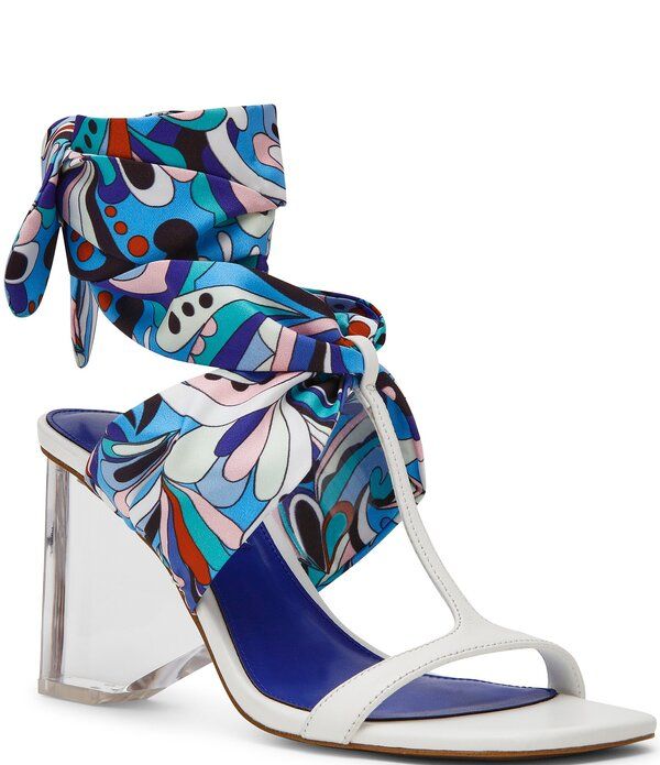 スティーブ マデン レディース シューズ ヒール プリント サンダル アンクル アクリル Steve Madden Sera Groovy Print Ankle Scarf Wrap Clear A