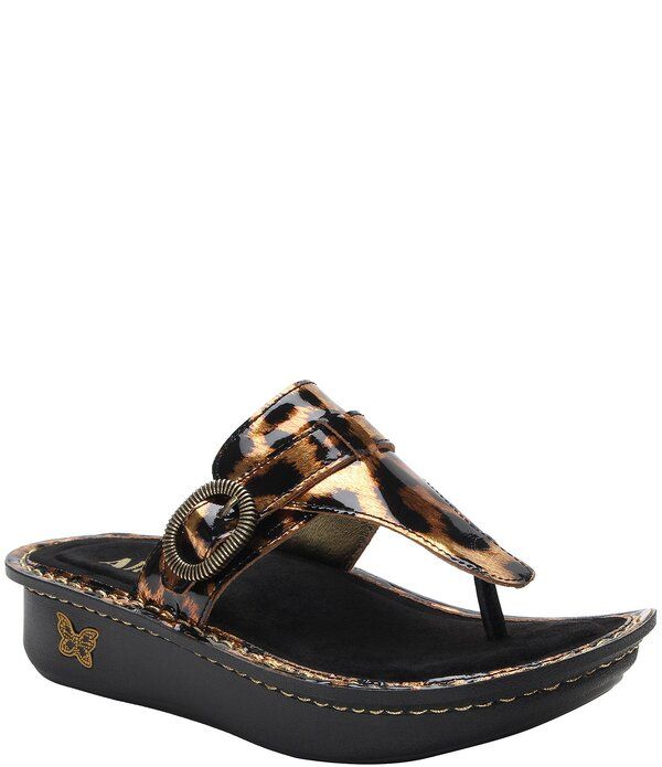 アレグリア レディース シューズ サンダル プラットフォーム プリント レザー ヒール Alegria Kennedi Leopard Print Patent Leather Thong Platf