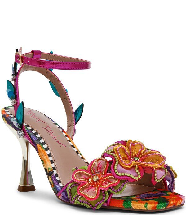 ベッツィジョンソン レディース シューズ サンダル フラワー柄 アンクル フラワー Betsey Johnson Annalee Floral Embellished Ankle Strap Dres
