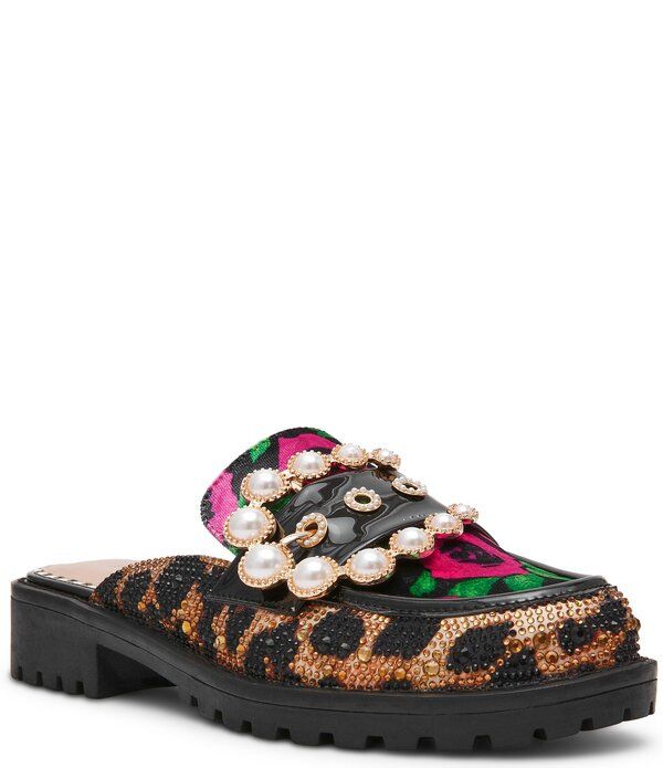 ベッツィジョンソン レディース シューズ サンダル フラワー柄 ローファー フラワー Betsey Johnson Barton Leopard Floral Pearl Ornament Buckl