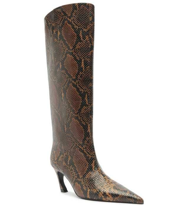 シュッツ レディース シューズ ヒール プリントール ブーツ レザー Schutz Lexi Mid Snake Print Leather Pointed Toe Tall Boots Pecan