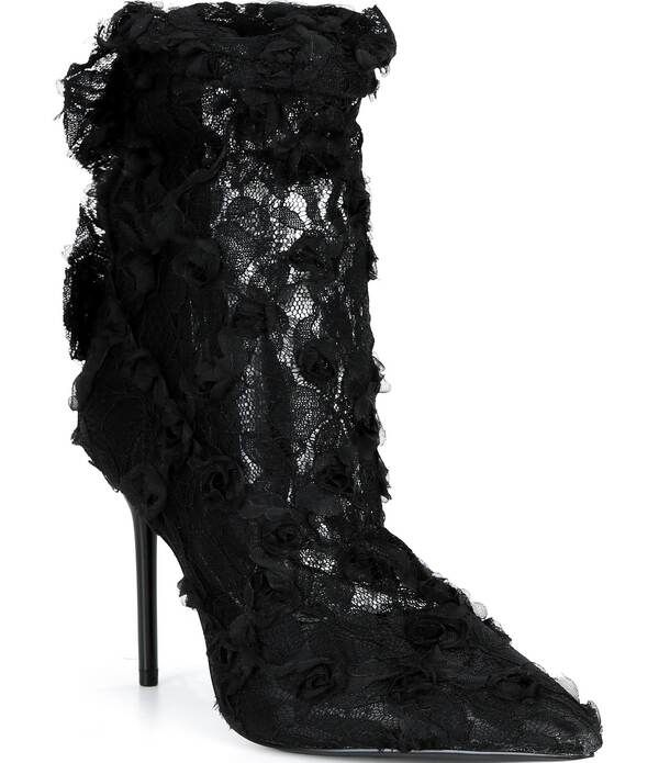セシリア ニューヨーク レディース シューズ ヒール フラワー柄 ブーツ レース フラワー Cecelia New York Floralace Stiletto Heel Booties Black
