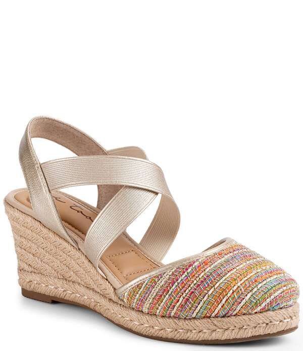 ミートゥー レディース シューズ スリッポン・ローファー サンダル Me Too Shiney Rainbow Raffia Espadrille Wedge Sandals Gold Metalli