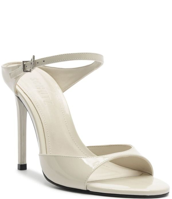 シュッツ レディース シューズ ヒール サンダル レザー Schutz Lyra Slip On Patent Leather Stiletto Dressandalsugar White ホワイト