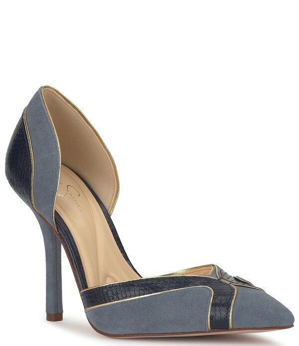 ジェシカシンプソン レディース シューズ ヒール スエード Jessica Simpson Vuley Suede Snakembossed Trim dOrsay Pumps Ash Blue アッ
