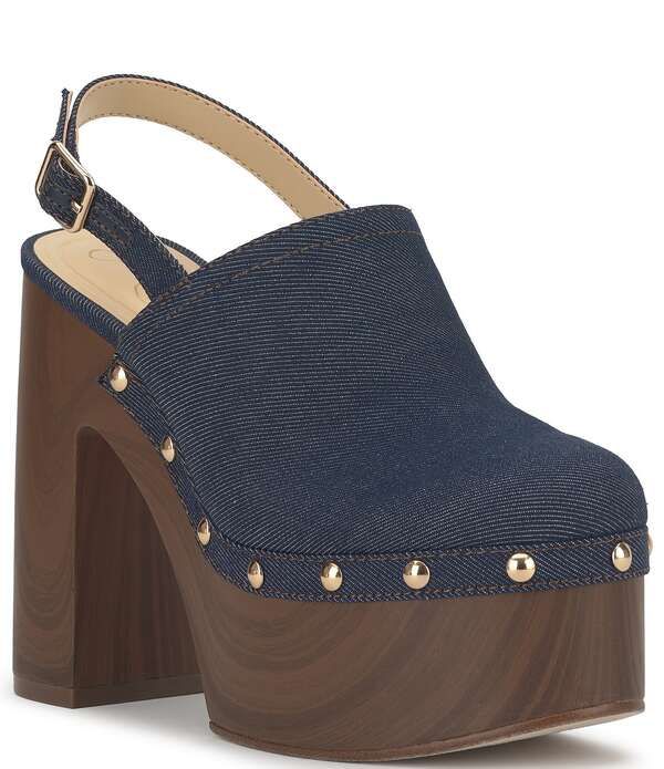 ジェシカシンプソン レディース シューズ ヒール プラットフォーム デニム Jessica Simpson Cazea Denim Studded Platform Clogs Indigo インディ