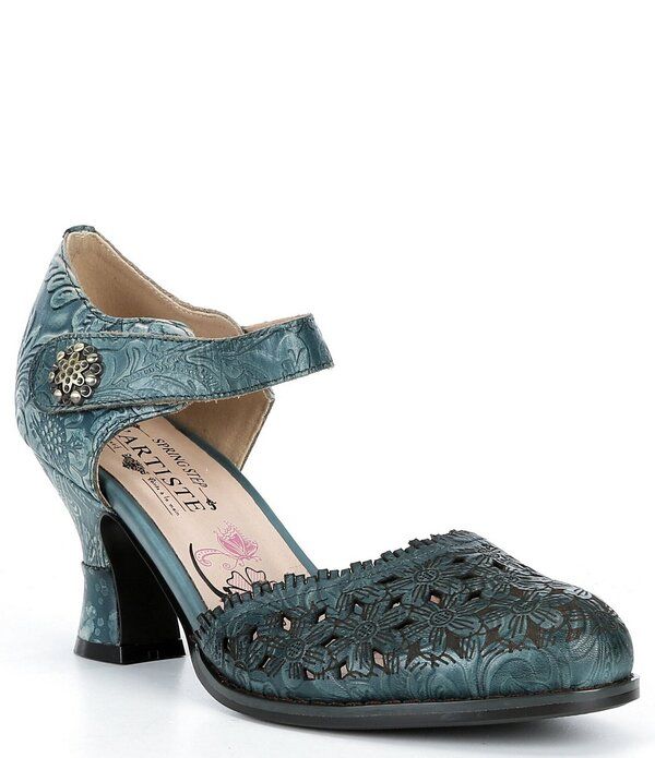 ラリティステ レディース シューズ パンプス アンクル レザー LARTISTE Visionary Embossed Laser Cut Leather Ankle Strapumps Blue ブ