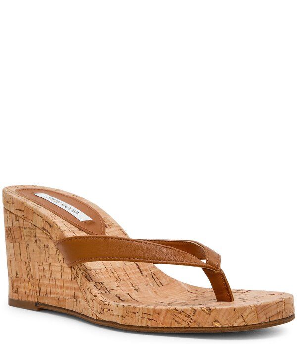 スティーブ マデン レディース シューズ サンダル レザー Steve Madden Playing Cork Nappa Leather Wedge Thong Sandals Tan Leathe