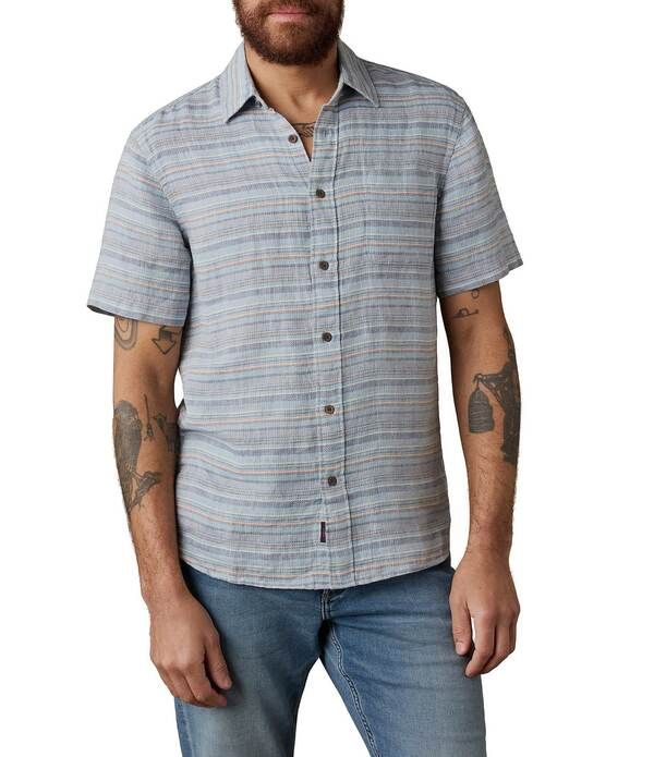 ファレティ メンズ トップス シャツ リネン Faherty Palma Striped Linen Short Sleeve Woven Shirt Blue Gulf Stripe ブルー