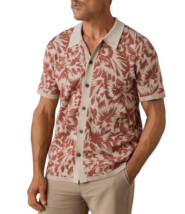 ファレティ メンズ トップス シャツ プリント セーター Faherty Allover Print Short Sleeve Button Front Sweater Shirt Sienna Sk