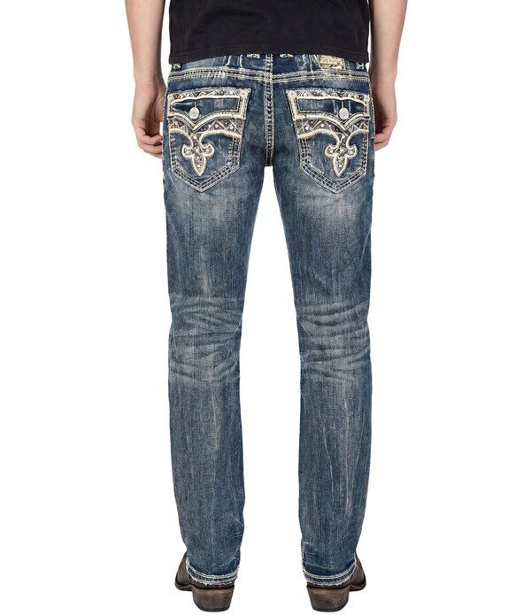 ロックリバイバル メンズ ボトムス デニムパンツ ジーンズ Rock Revival Brayen Straight Fit FleurDeLis Jeans Dark Blue ブルー