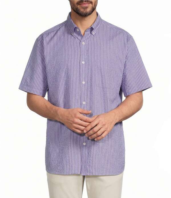 ラウンドトゥリーアンドヨーク メンズ トップス シャツ トール Roundtree Yorke Big Tall Performance Crinkle Stripe Short Sleeve Spo 19,426円