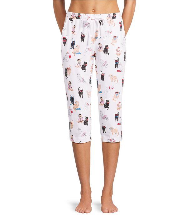 スリープ センス レディース ボトムス カジュアルパンツ プリント キャップ ニット Sleep Sense Knit Fancy Cats Print Drawstring Tie Coordina