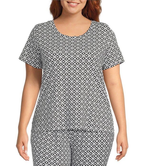 スリープ センス レディース トップス カットソー クルーネック プラスサイズ プリント Sleep Sense Plusize Geo Print Short Sleeve Crew Neck Co