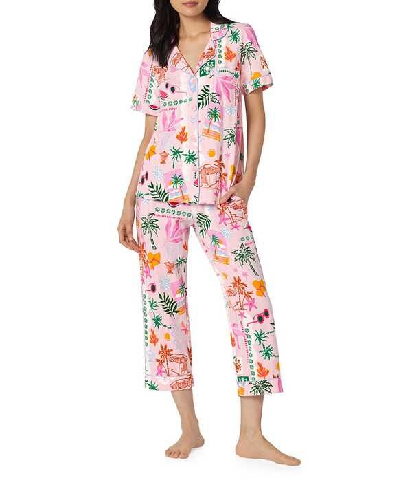 ベッドヘッド レディース アンダーウェア ナイトウェア プリント コットン クロップド ニット ジャージー BedHead Tropical Daydream Print Short Sleeve N