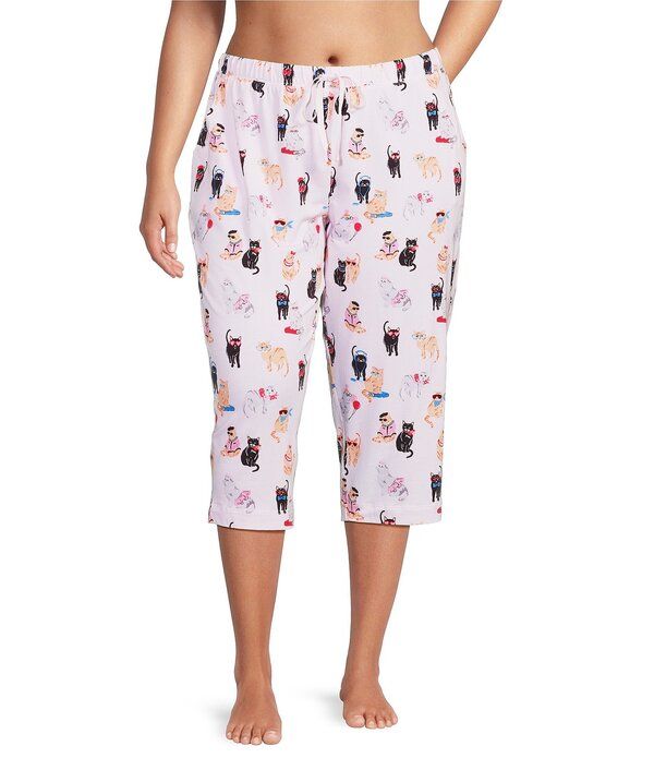 スリープ センス レディース ボトムス カジュアルパンツ プラスサイズ プリント キャップ ニット Sleep Sense Plusize Knit Fancy Cats Print Drawstri