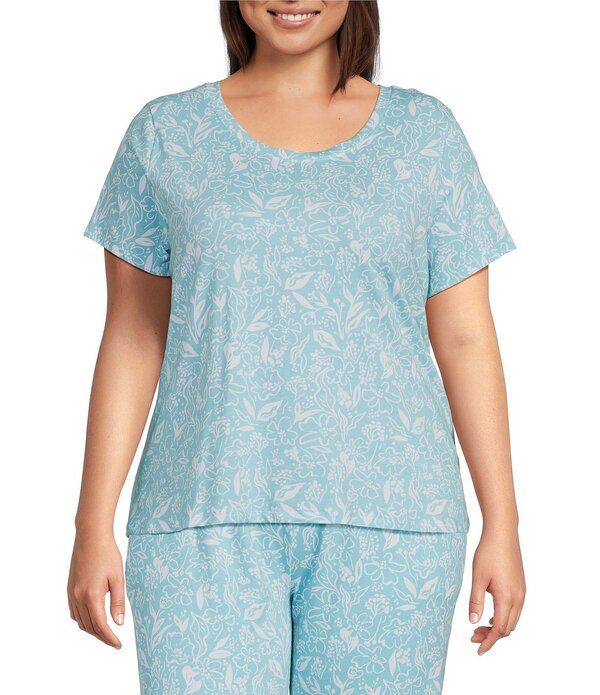 スリープ センス レディース トップス カットソー クルーネック フラワー柄 プラスサイズ プリント フラワー Sleep Sense Plusize Floral Print Short Sleev