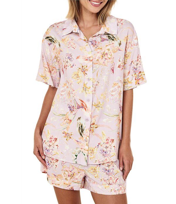 パピネール レディース アンダーウェア ナイトウェア フラワー柄 プリント フラワー Papinelle Bailey Floral Print Short Sleeve Notch Collar W