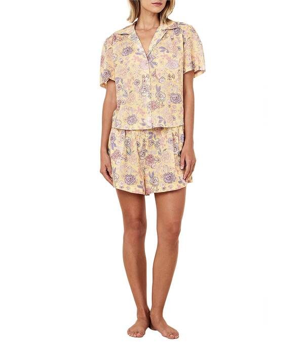 パピネール レディース アンダーウェア ナイトウェア フラワー柄 プリント フラワー Papinelle Karolina Floral Print Short Sleeve Notch Collar
