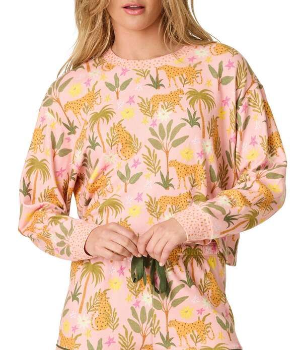 ピージェイサルベージ レディース トップス カットソー クルーネック プリント ニット Pj Salvage Long Sleeve Crew Neck Jungle Print Peachy Kni